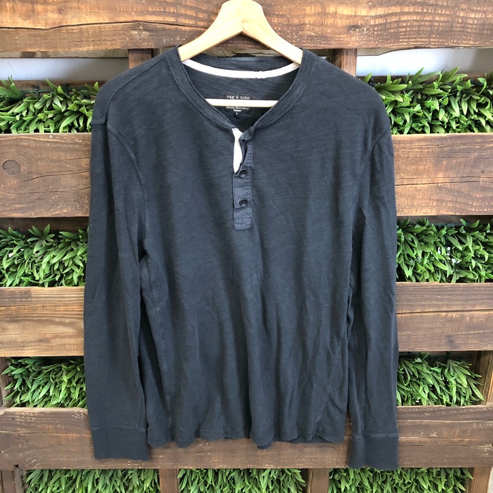 Rag & Bone Men’s Charcoal Henley Long Sleeve Tee